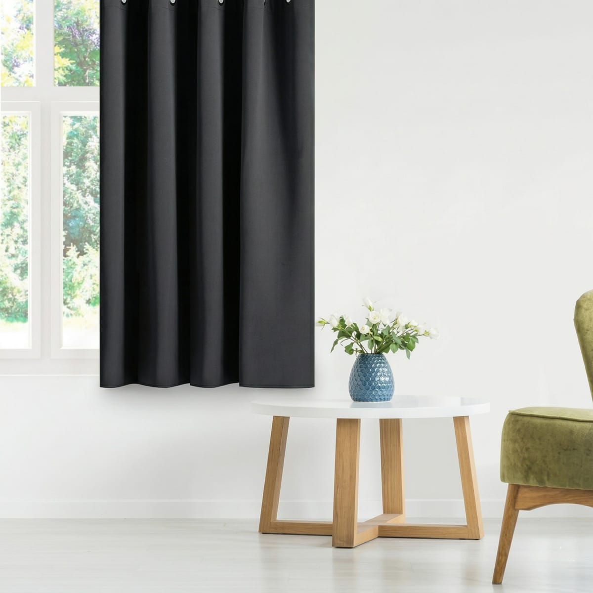 Draperie Blackout Neagra cu Inele Argintii 140x244 cm – Opacitate 90% 4