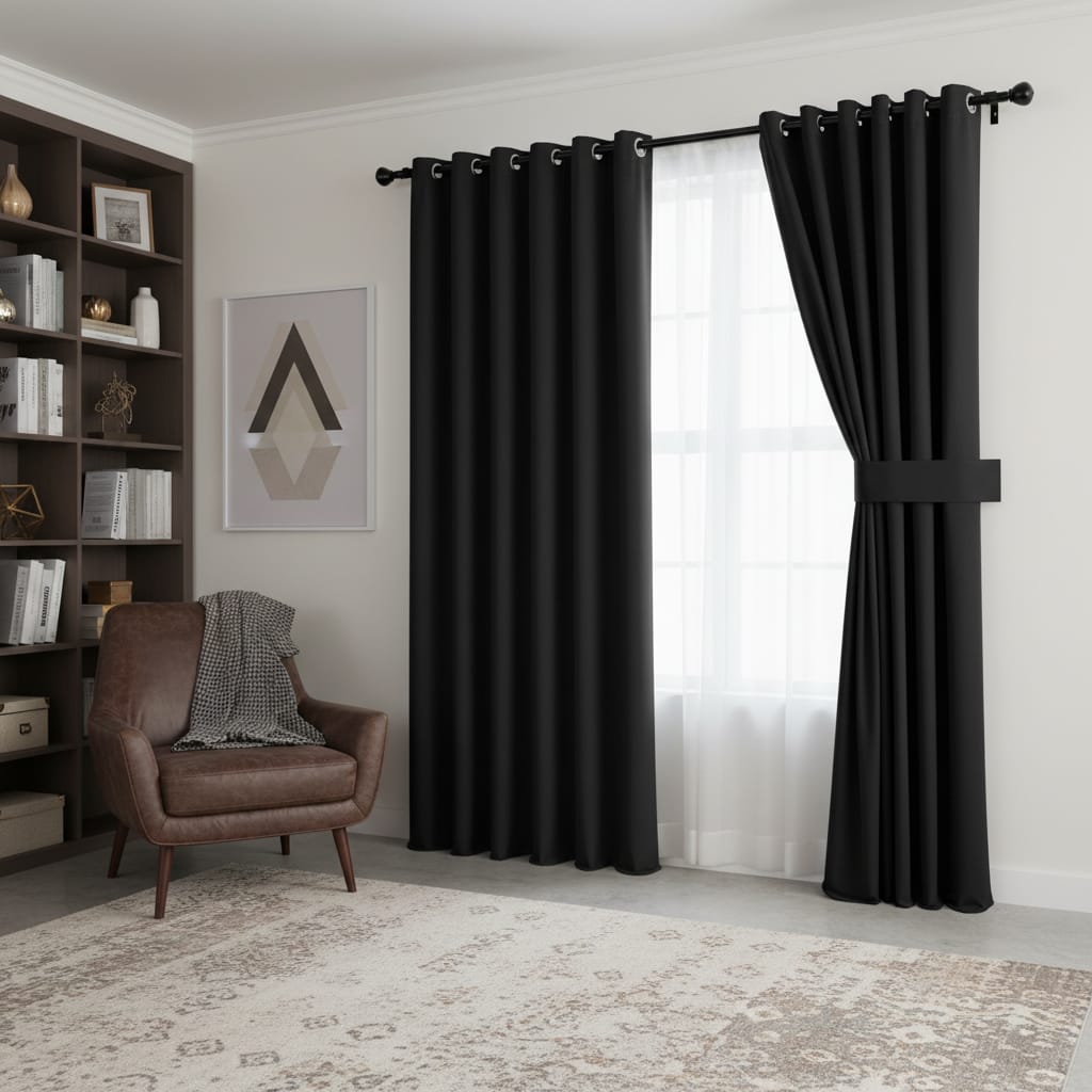 Draperie Blackout Neagra cu Inele Argintii 140x244 cm – Opacitate 90% 8
