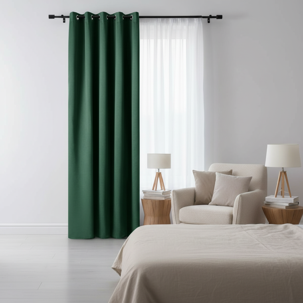 Draperie Blackout Verde Smarald cu Inele Argintii 140x244 cm – Opacitate 90% 4