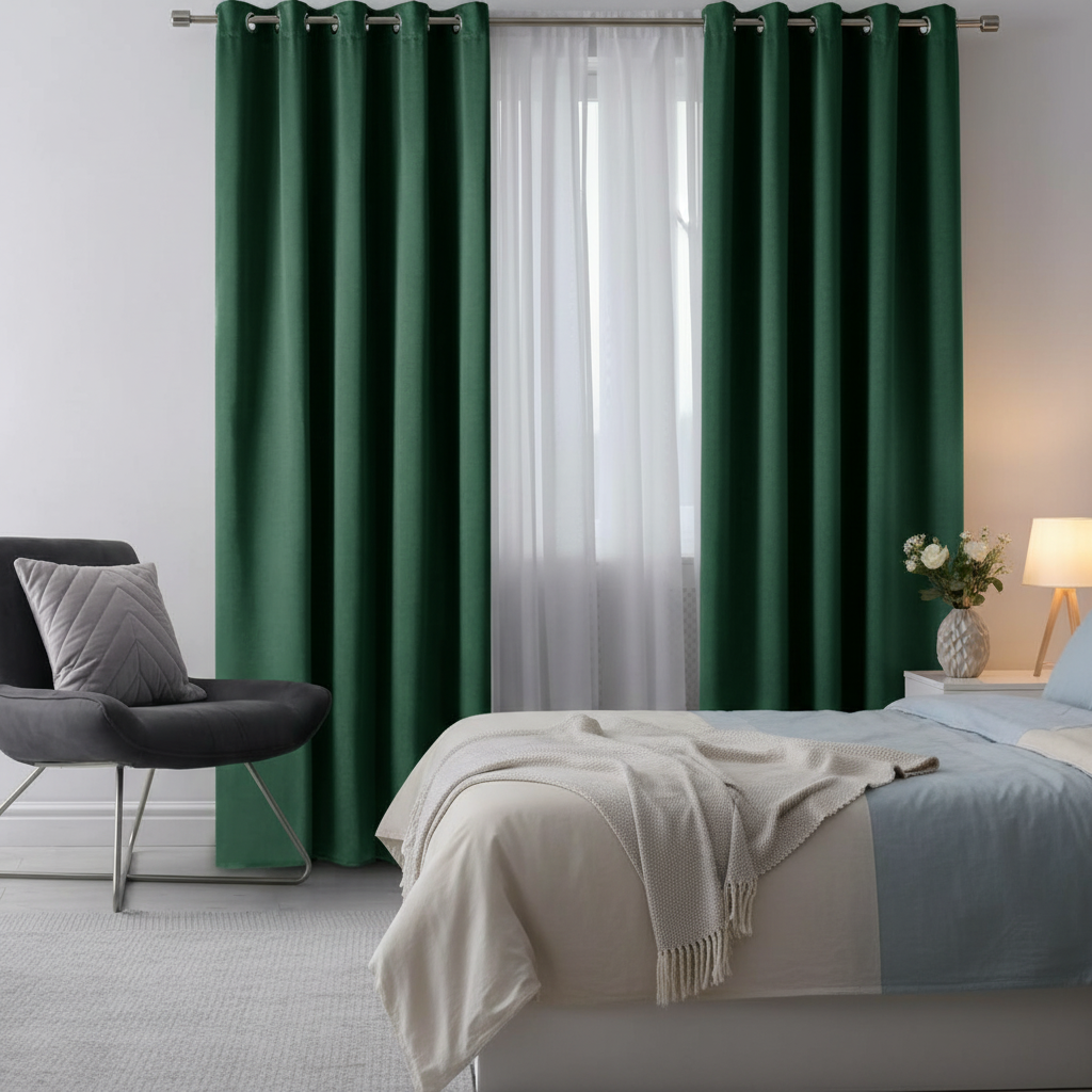 Draperie Blackout Verde Smarald cu Inele Argintii 140x244 cm – Opacitate 90% 5