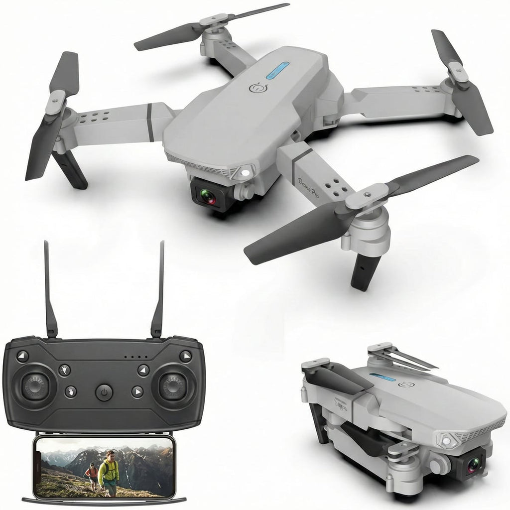 Drona profesională 4K HD Camera duala, WiFi, brate pliabile si transmisie live pe telefon, model E88 Pro, gri 3