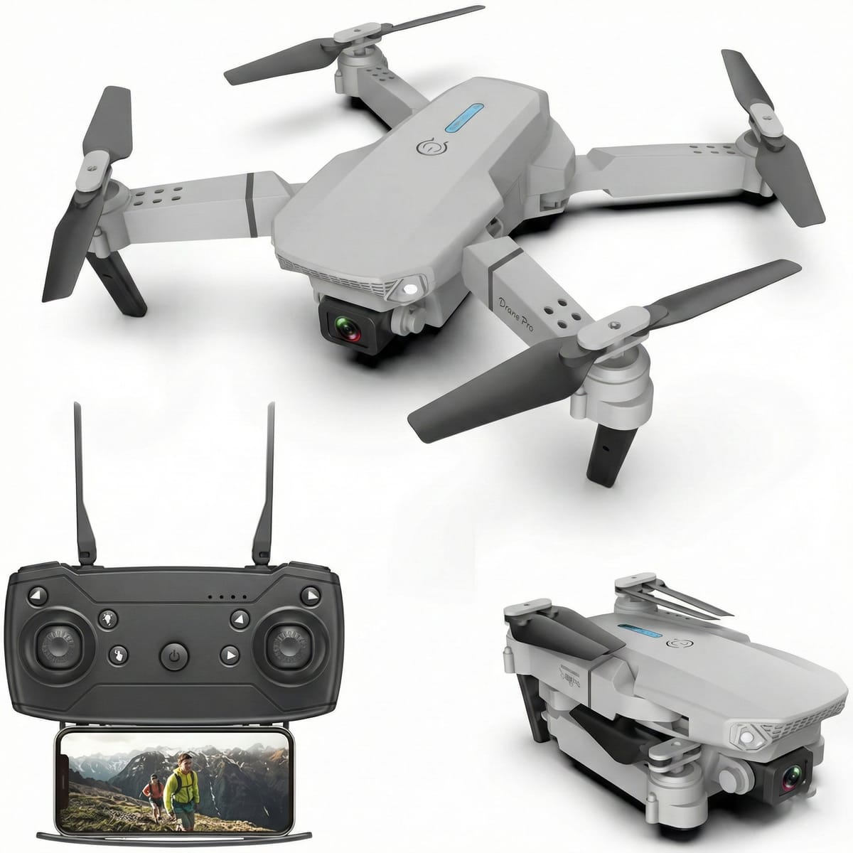 Drona profesională 4K HD Camera duala, WiFi, brate pliabile si transmisie live pe telefon, model E88 Pro, gri 3