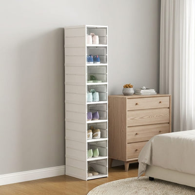 Dulap modular pantofi cu 9 cutii stivuibile, 26x35x140 cm, alb, ventilație eficientă 1