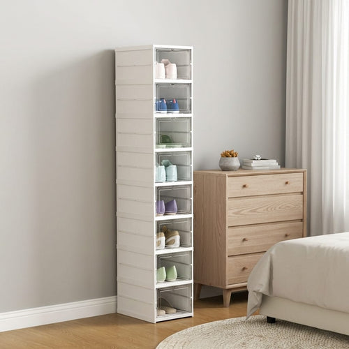 Dulap modular pantofi cu 9 cutii stivuibile, 26x35x140 cm, alb, ventilație eficientă 1