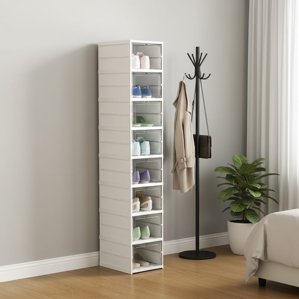 Dulap modular pantofi cu 9 cutii stivuibile, 26x35x140 cm, alb, ventilație eficientă 3