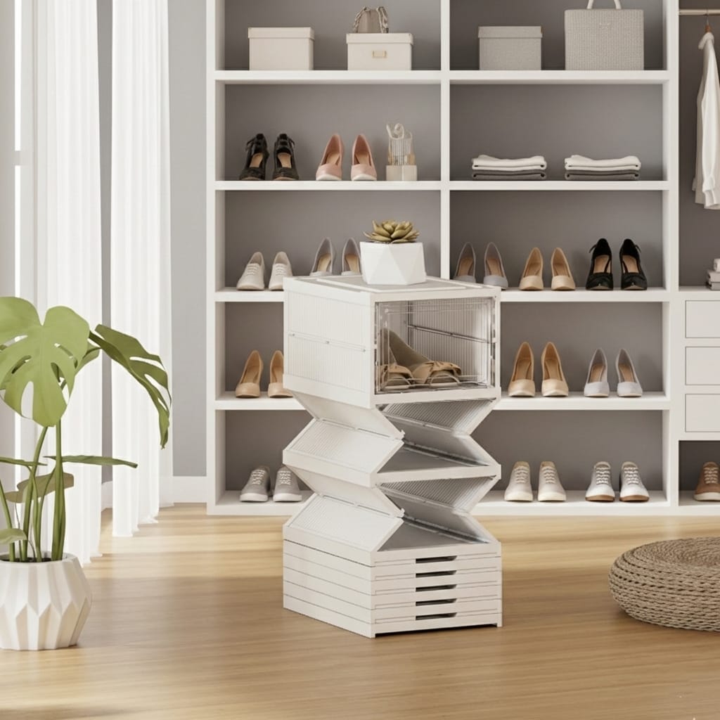 Dulap modular pantofi cu 9 cutii stivuibile, 26x35x140 cm, alb, ventilație eficientă 4