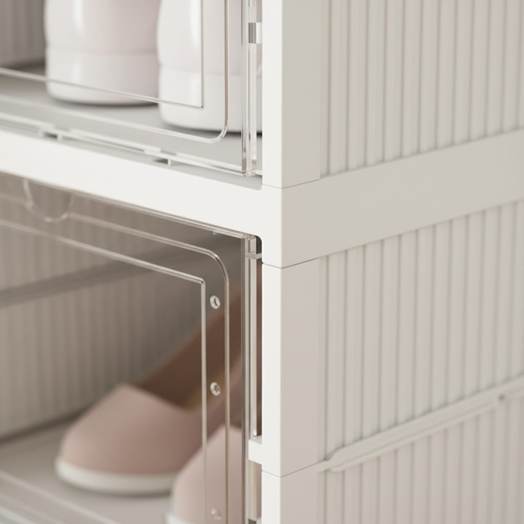Dulap modular pantofi cu 9 cutii stivuibile, 26x35x140 cm, alb, ventilație eficientă 5