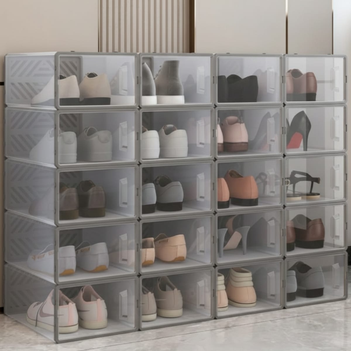 Dulap pentru pantofi modular, cu orificii de ventilatie, 10 cuburi, transparente, stivuibile 1