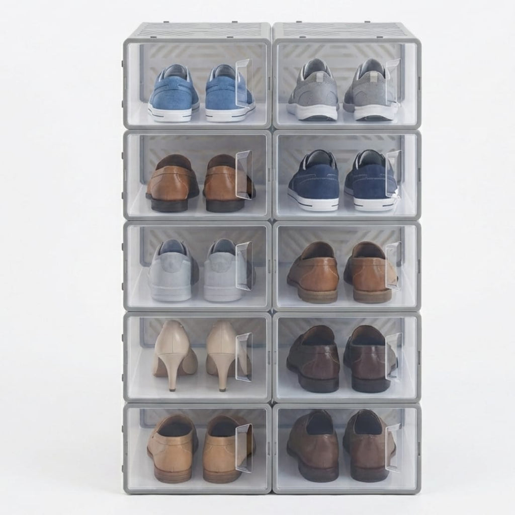 Dulap pentru pantofi modular, cu orificii de ventilatie, 10 cuburi, transparente, stivuibile 6