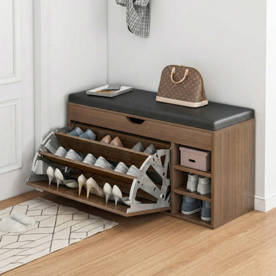 Dulap pentru pantofi tip bancheta cu Rafturi, Alb/Maro, 80 x 34 x 50 cm 1