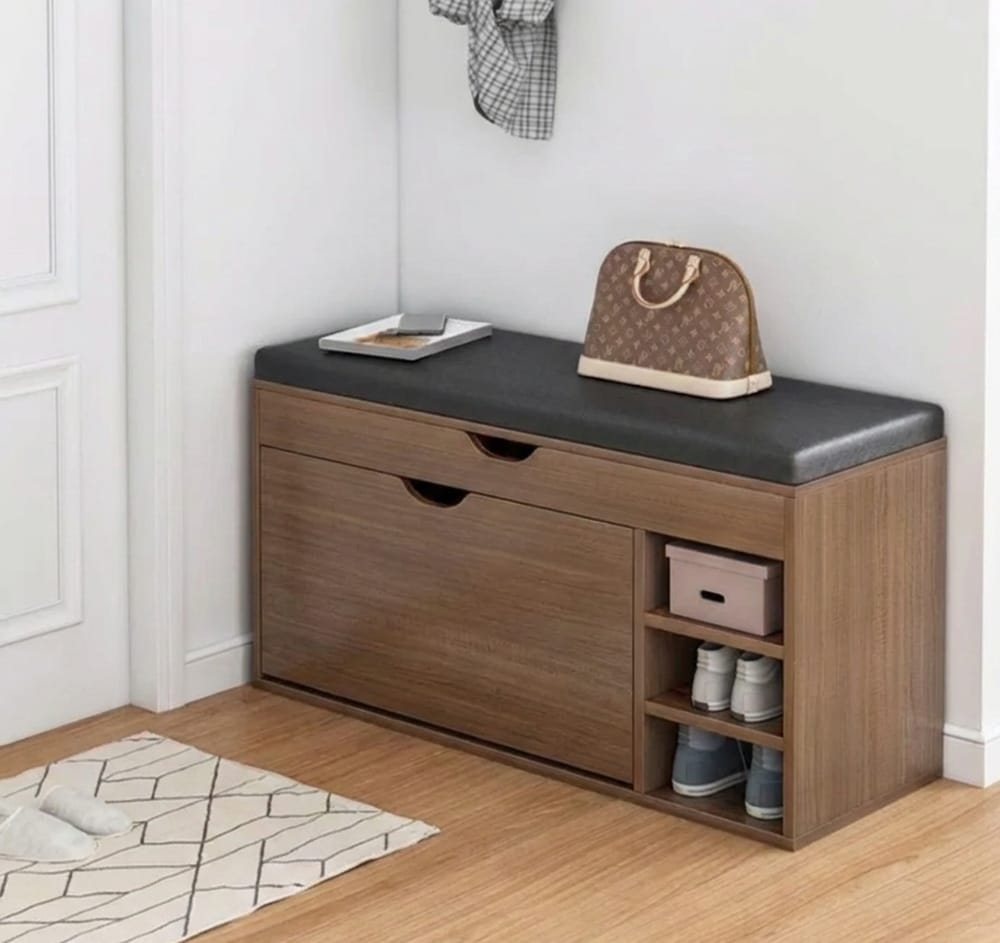 Dulap pentru pantofi tip bancheta cu Rafturi, Alb/Maro, 80 x 34 x 50 cm - Imagine 3