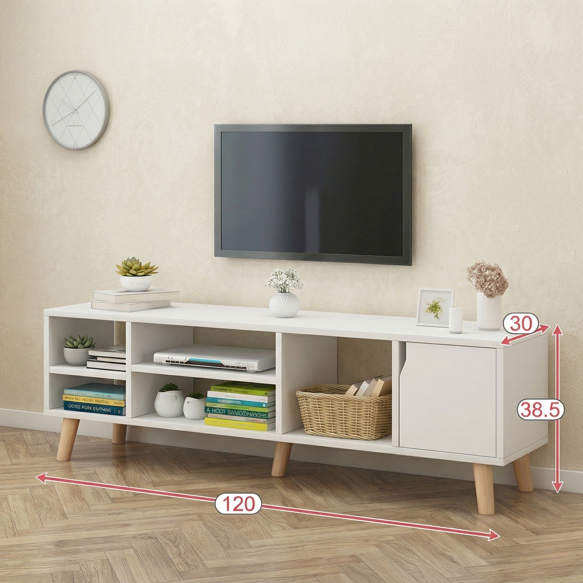 Dulap TV, depozitare multifunctional, 120 x 30 x 38 cm, alb 4