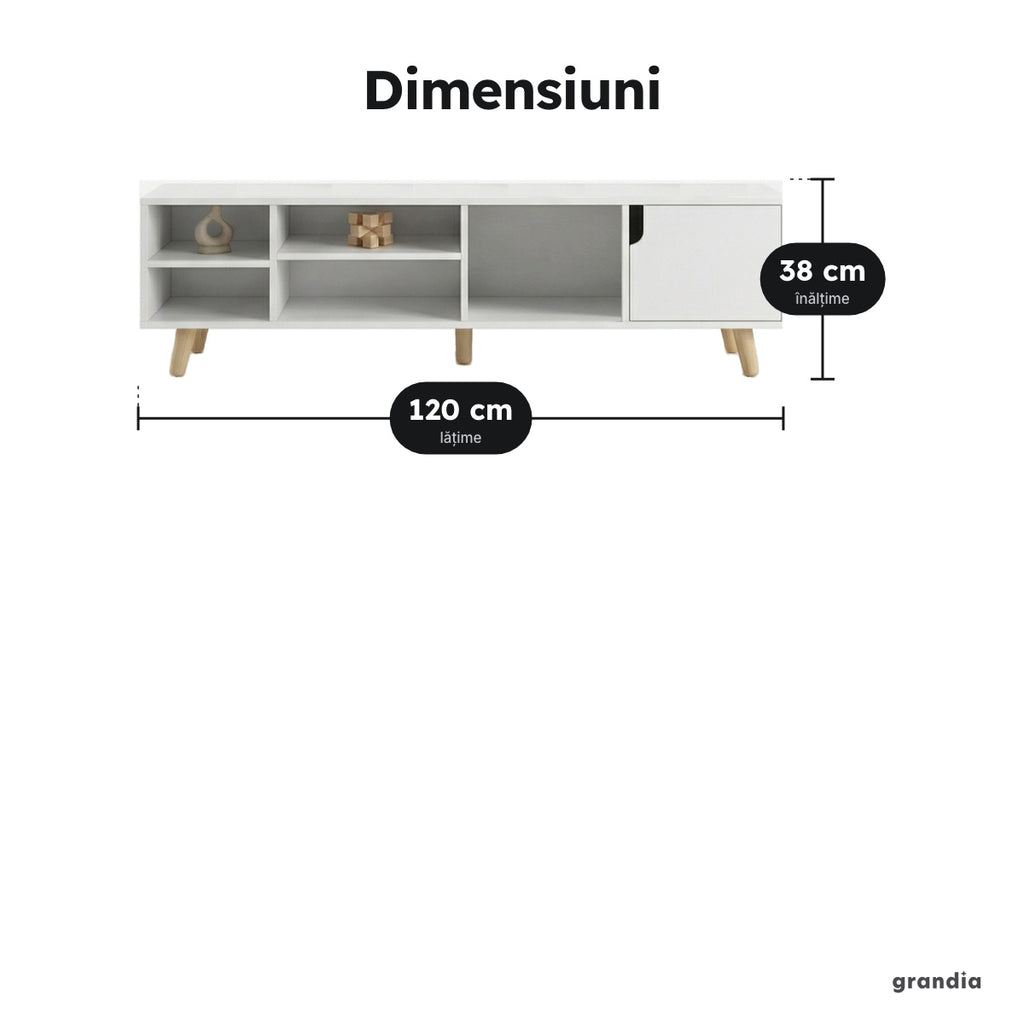 Comodă TV albă 120 × 30 × 38 cm – Dimensiuni