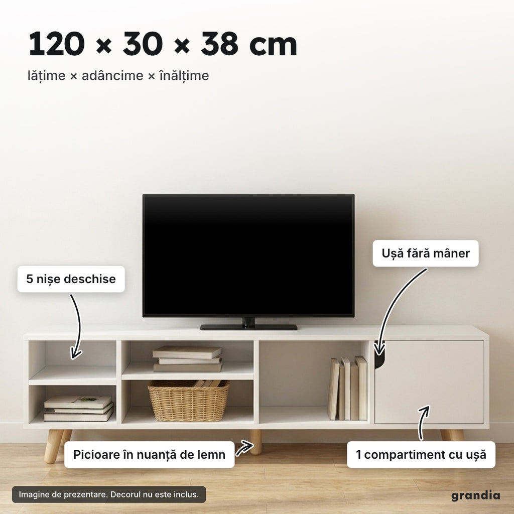 Comodă TV albă 120 × 30 × 38 cm – 120 × 30 × 38 cm
