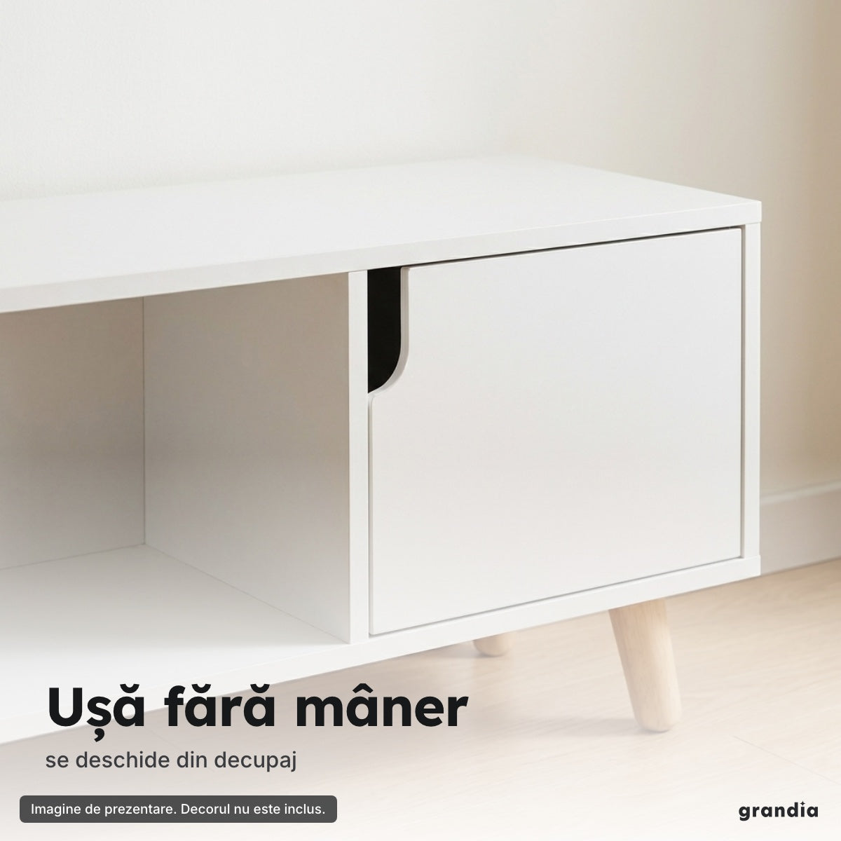 Comodă TV albă 120 × 30 × 38 cm – Ușă fără mâner