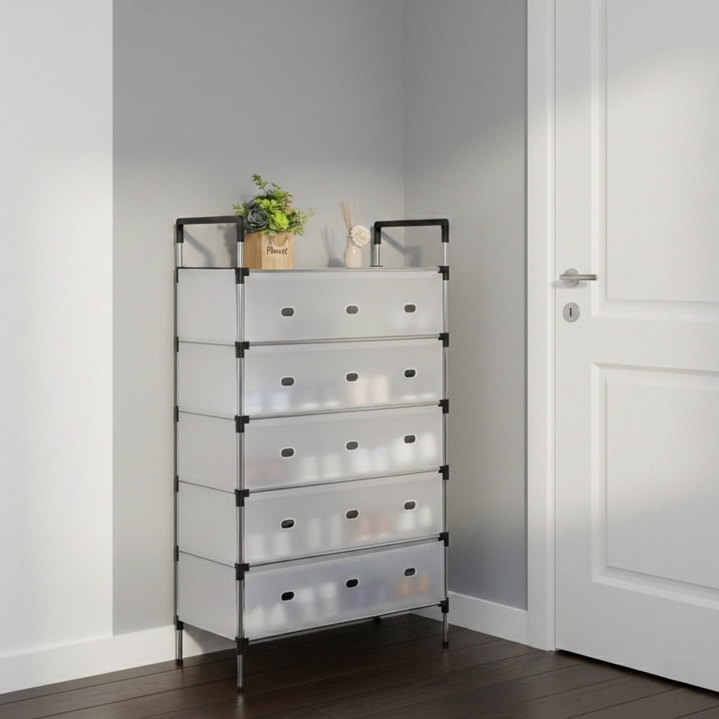 Raft pliabil pentru pantofi cu 5 niveluri, organizator incaltaminte pentru hol si dressing