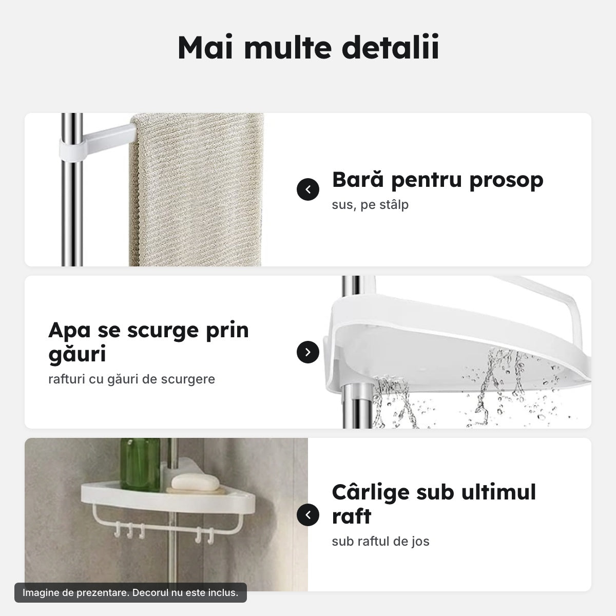 Etajeră de colț telescopică, 4 rafturi – Mai multe detalii