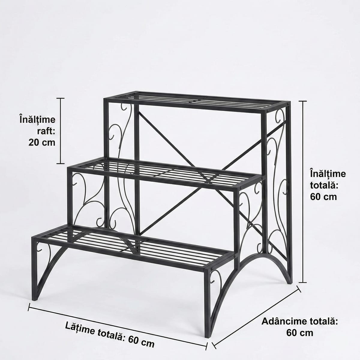 Etajera-suport pentru plante, metal, 60x60x60 cm, 90 kg greutate maximă, interior și exterior - Imagine 2