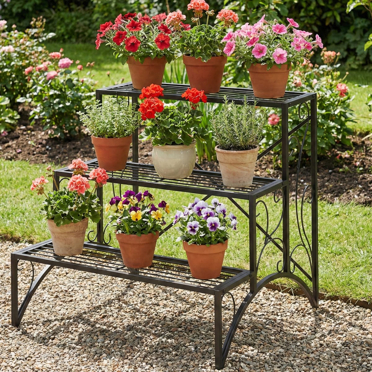 Etajera-suport pentru plante, metal, 60x60x60 cm, 90 kg greutate maximă, interior și exterior - Imagine 3