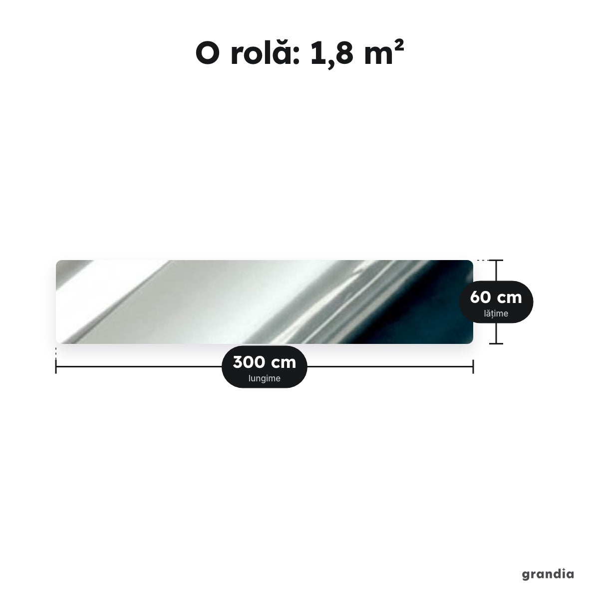 Folie oglindă argintie pentru geam, 60 × 300 cm – O rolă: 1,8 m²