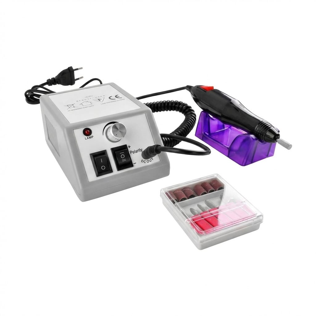 Freza unghii profesionala 20.000 RPM, pila electrica pentru unghii false, gri, cu 6 capete si 6 inele abrazive 1
