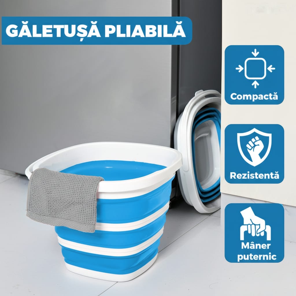 Galeata Pliabila 10L, Portabila, din Plastic, pentru Camping, Plaja, Gradina 2