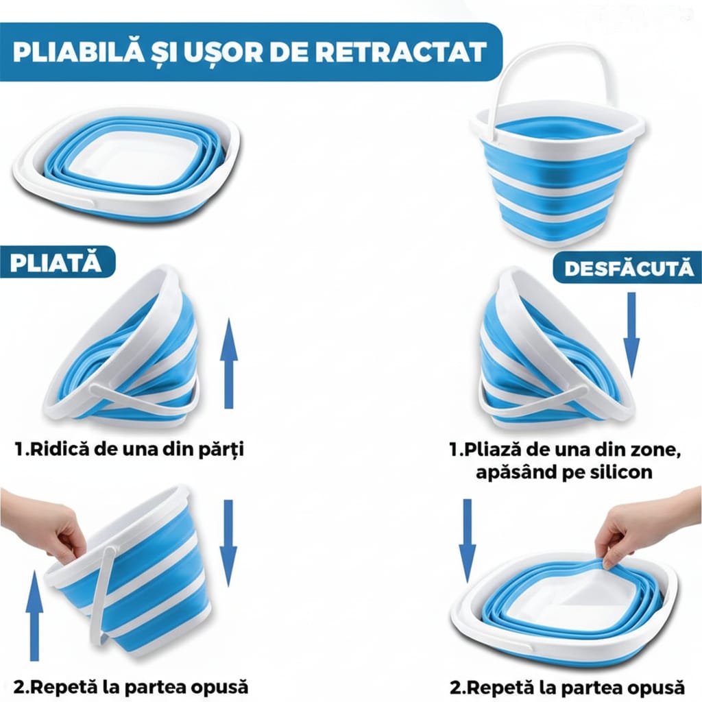 Galeata Pliabila 10L, Portabila, din Plastic, pentru Camping, Plaja, Gradina 3