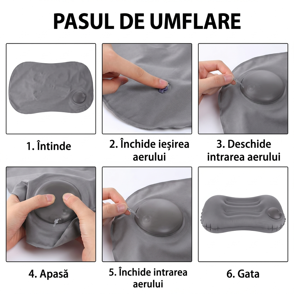 Cei șase pași de umflare a pernei cu pompa integrată