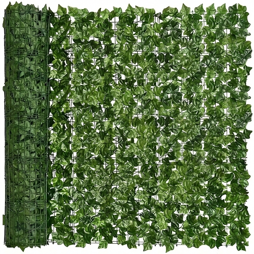 Gard artificial verde cu frunze, 300x100cm, verde inchis, panou decorativ pentru balcon si gard