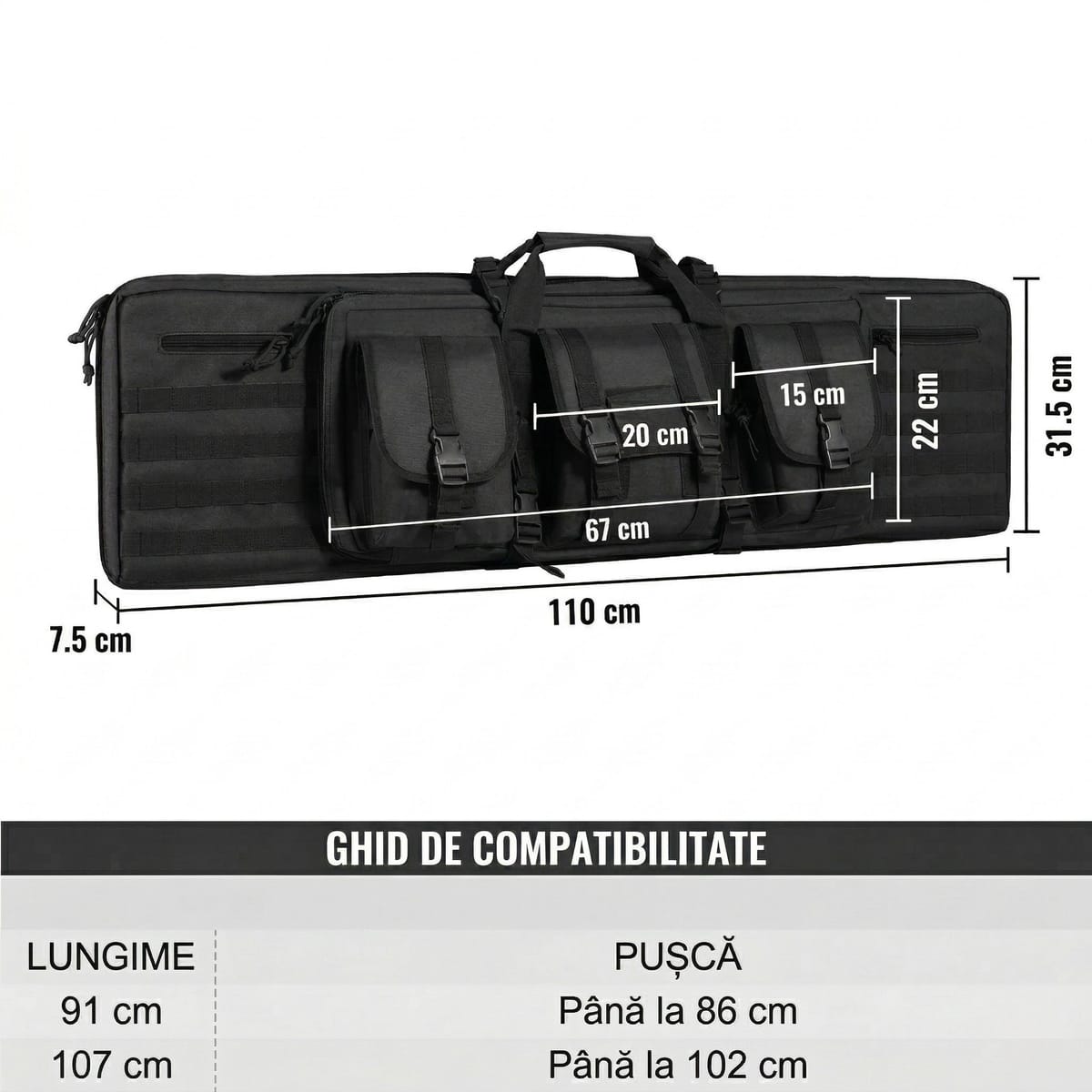 Geanta Dubla cu suport pentru arma/pusca  – 106 cm, Protectie EVA si Sistem Molle 4