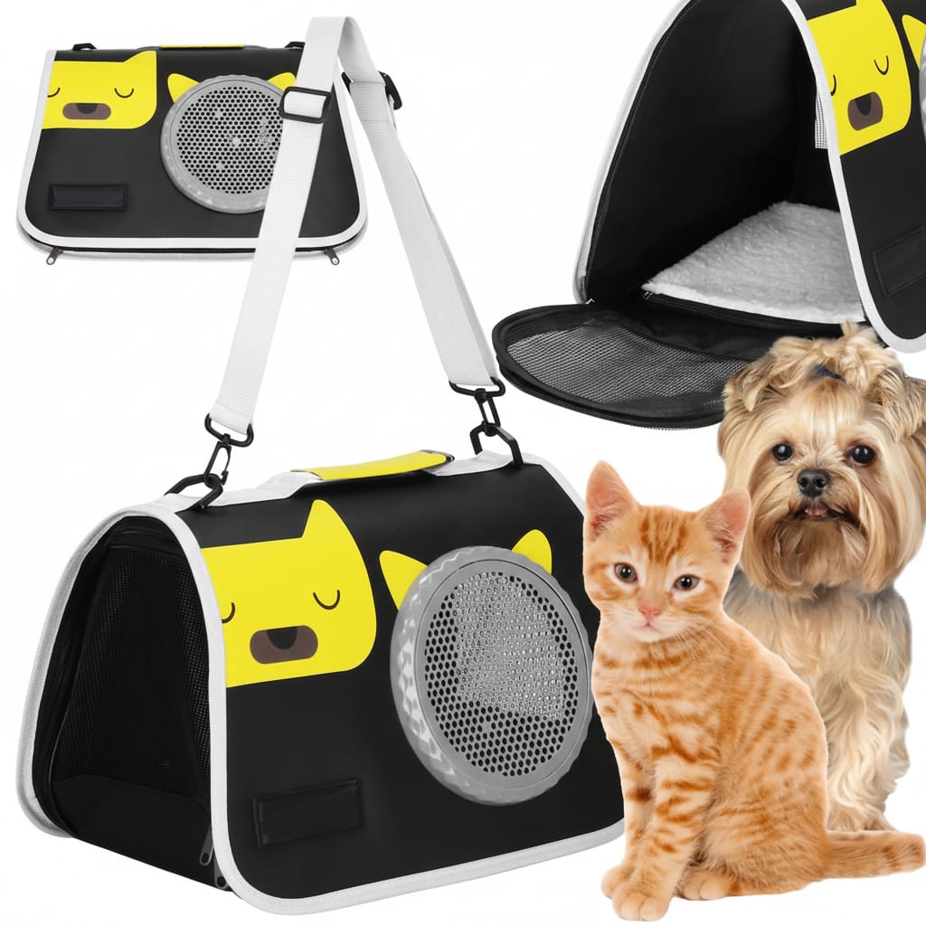 Geanta pliabila transport animale de companie 24x40x24 cm, negru – pentru pisici si câini de talie mica, bine ventilata, cu baza rigida 4