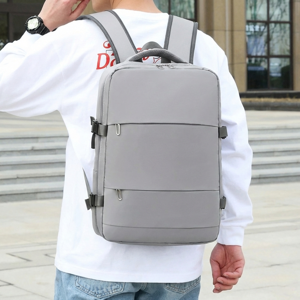 Rucsac de calatorie bagaj de mana, unisex, compartiment pentru laptop si incaltaminte, impermeabil, 46x30x20 cm, gri