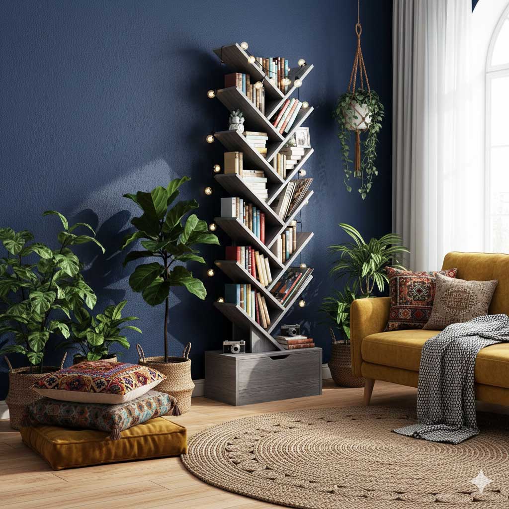 Raft decorativ Tree Design gri, 158x34 cm, MDF rezistent