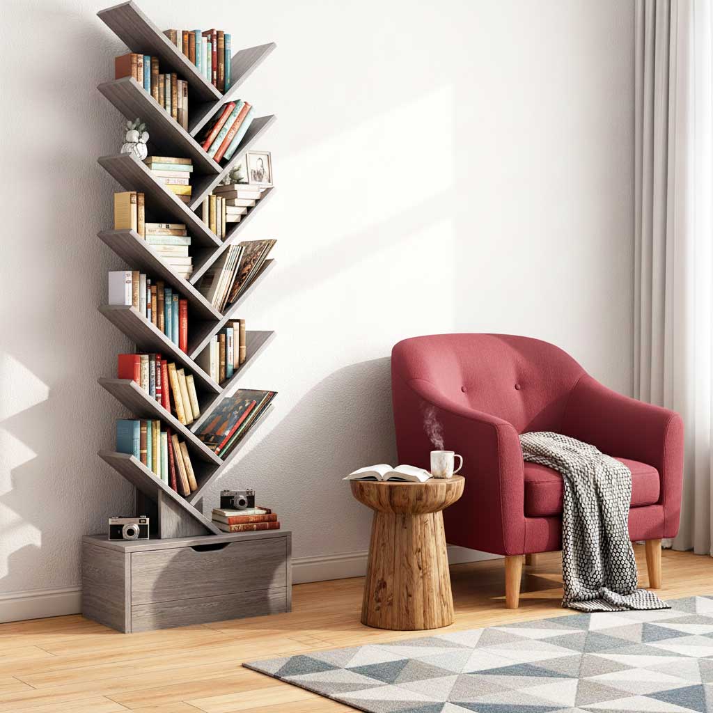 Raft decorativ Tree Design gri, 158x34 cm, MDF rezistent