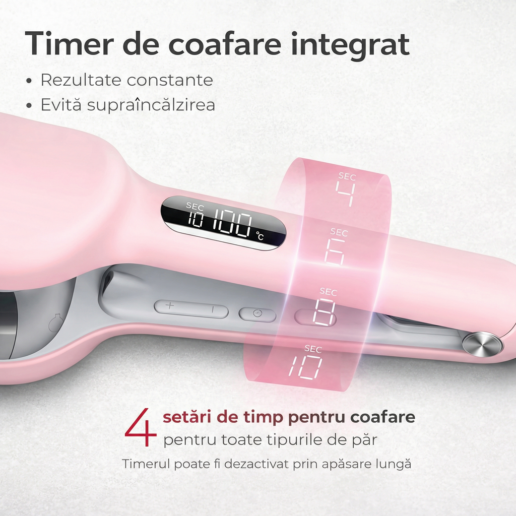 Afișajul digital, butoanele și treptele de timer ale plăcii de ondulat