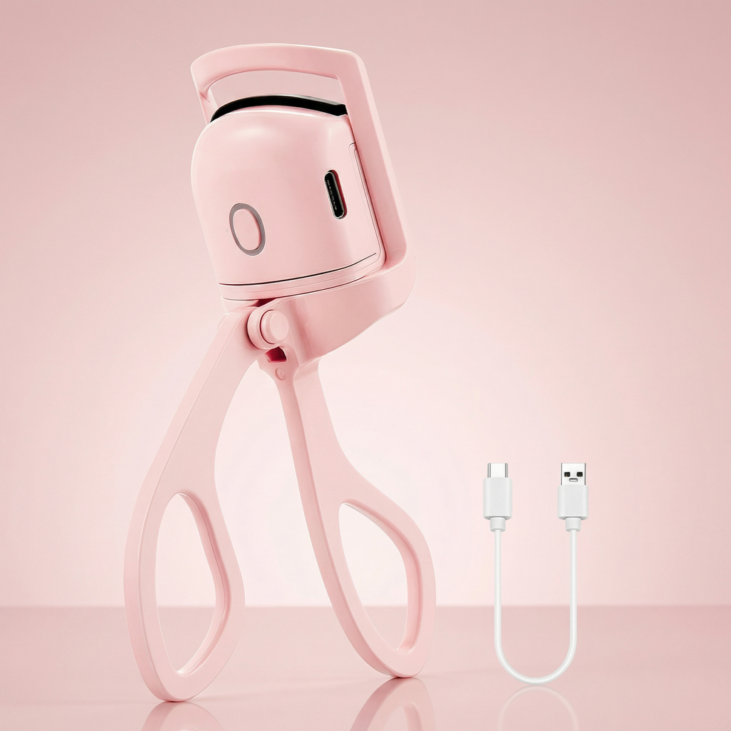 Ondulator de gene roz, cu mânere tip foarfecă, și cablul USB alături