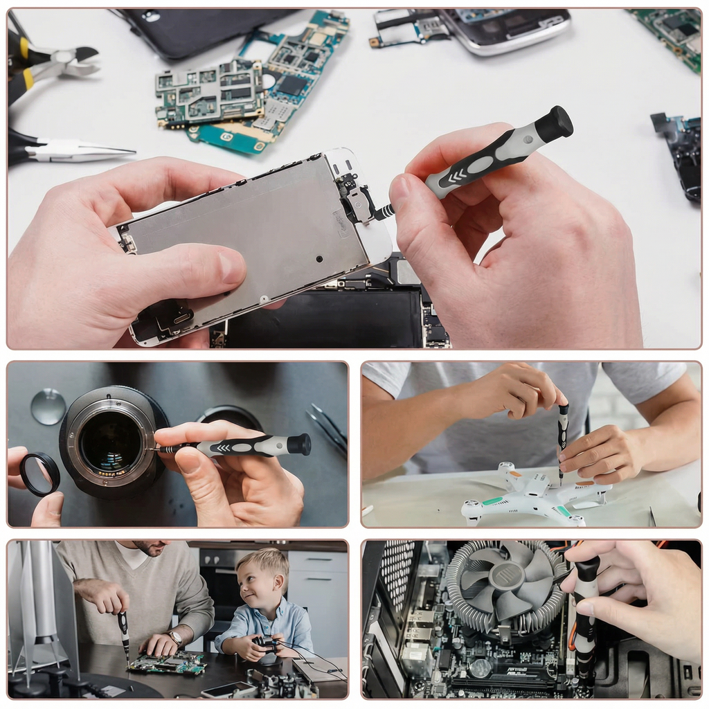 Șurubelnița de precizie folosită la telefon, obiectiv foto, dronă și calculator