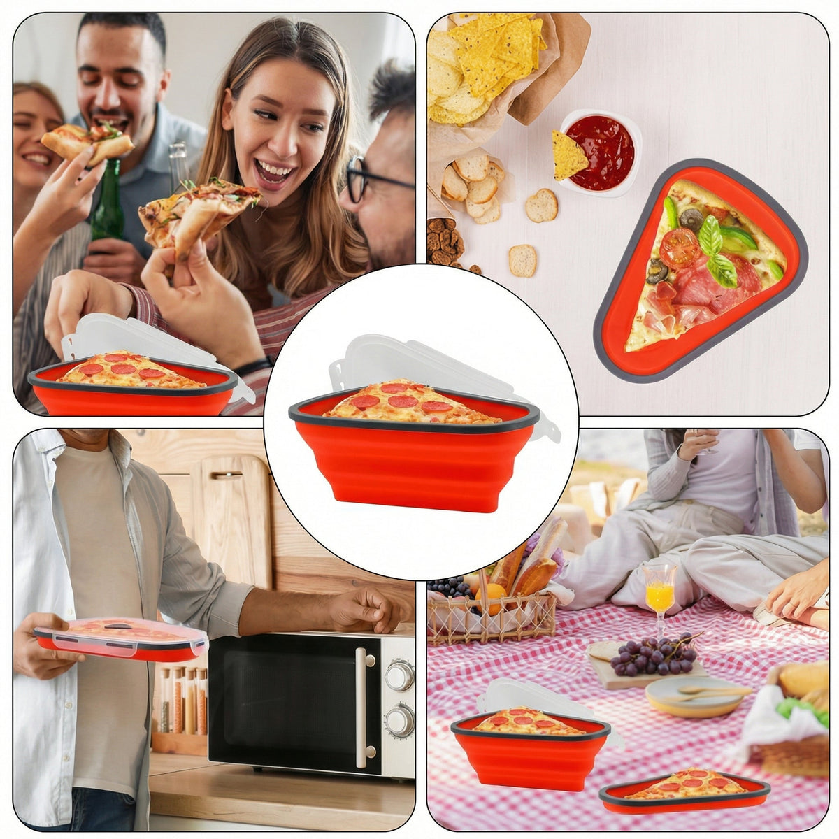 Colaj cu caserola pliabilă pentru pizza la masă, la picnic și la microunde