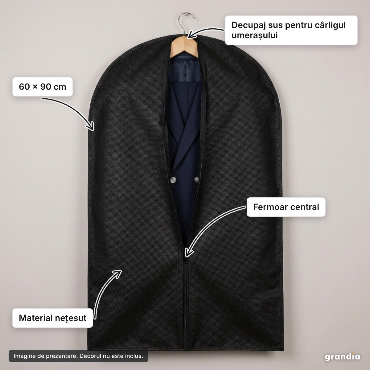 Husă pentru haine pe umeraș – elemente principale