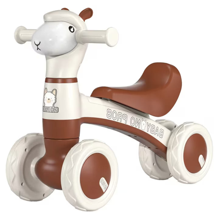 Bicicleta fara pedale pentru copii, 4 roti, lumini si muzica, jucarie de echilibru maro