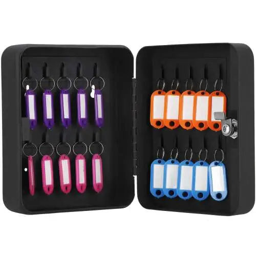 Cutie metalica din otel pentru 20 de chei, echipata cu suporturi, 20x16x7,5 cm, neagra