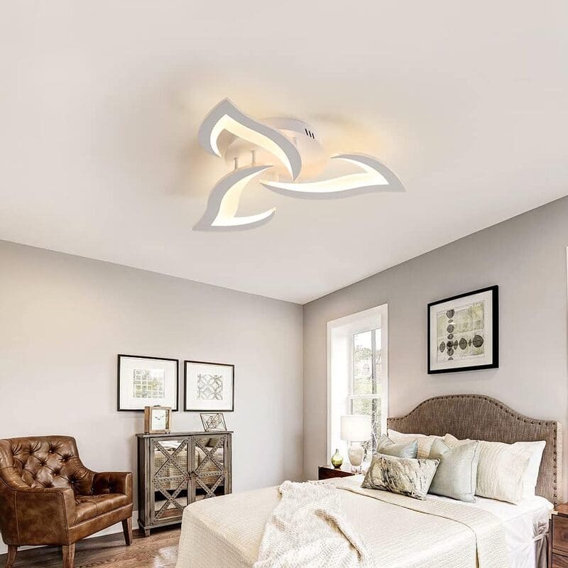 Lustra LED tavan Mini Narcisse alba, cu telecomanda, echivalent 250W, design floare, pentru living