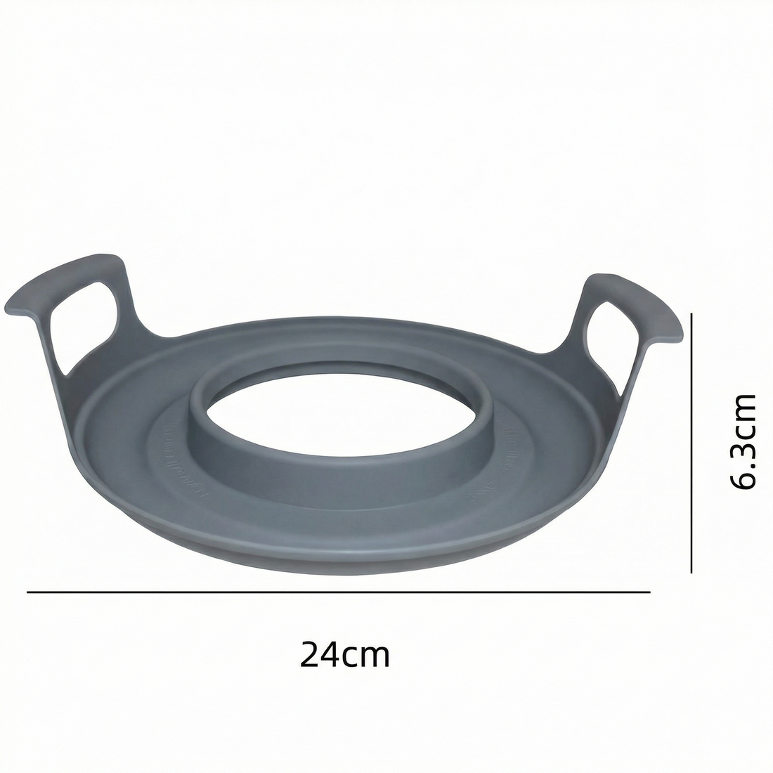 Suport cu mânere pentru microunde din set, cu dimensiunile marcate: 24 cm diametru și 6,3 cm înălțime