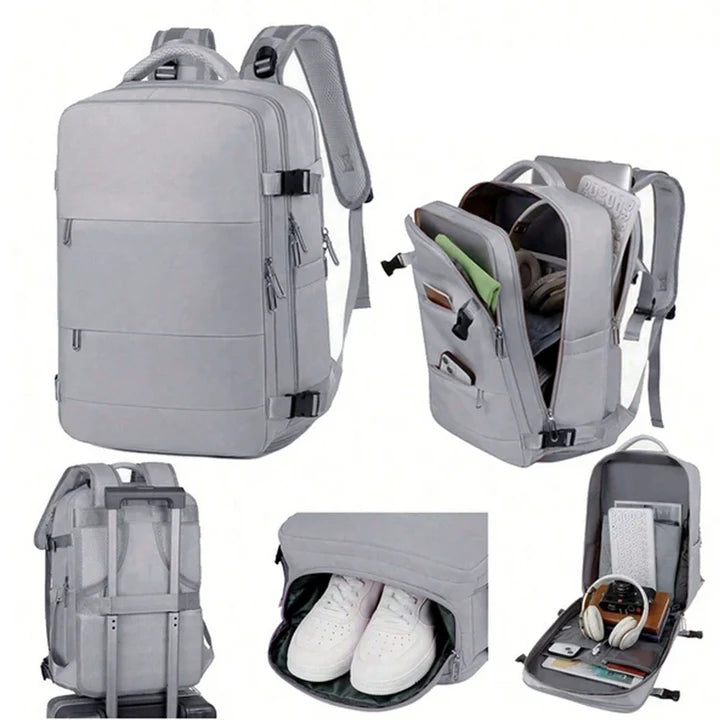 Rucsac de calatorie bagaj de mana, unisex, compartiment pentru laptop si incaltaminte, impermeabil, 46x30x20 cm, gri