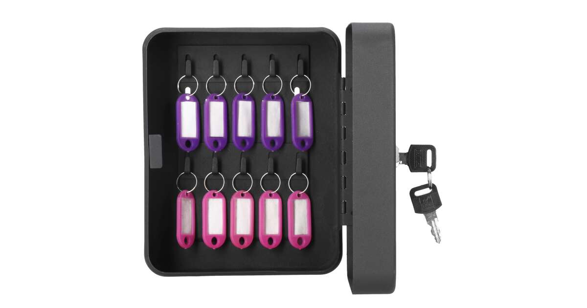 Cutie metalica din otel pentru 20 de chei, echipata cu suporturi, 20x16x7,5 cm, neagra