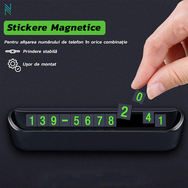 Suport auto pentru numarul de telefon, cu stickere magnetice si adeziv puternic, dimensiuni reduse, negru