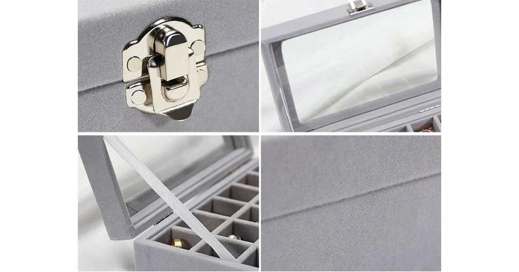 Cutie de bijuterii tip organizator display din material suede, pentru coliere, inele si cercei
