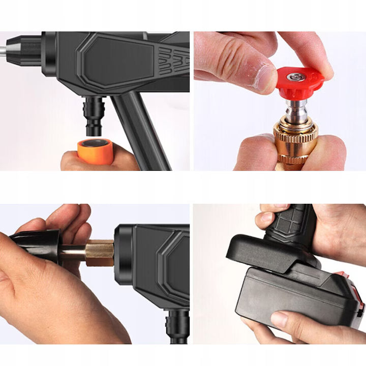 Aparat de curatat electric cu presiune, fara fir, cu 2 acumulatori 48V, presiune ridicata, filtre si duze incluse, negru