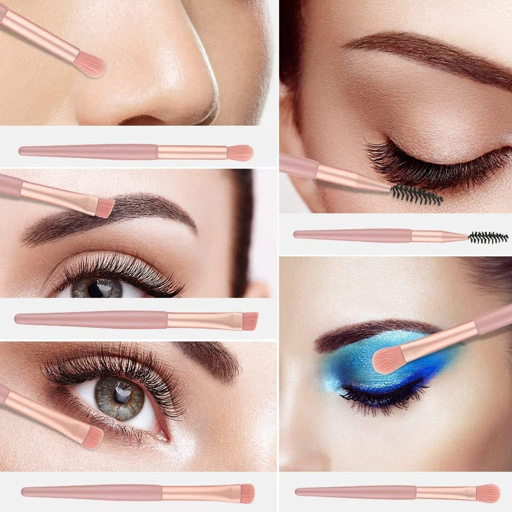 Set 8 mini pensule pentru machiaj, profesionale si pentru incepatori, portabile, roz