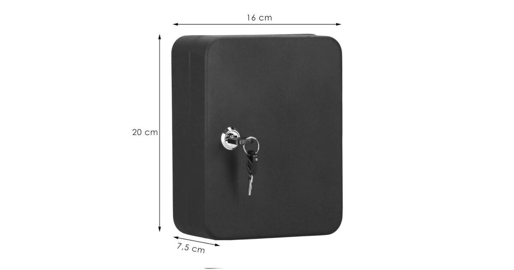 Cutie metalica din otel pentru 20 de chei, echipata cu suporturi, 20x16x7,5 cm, neagra